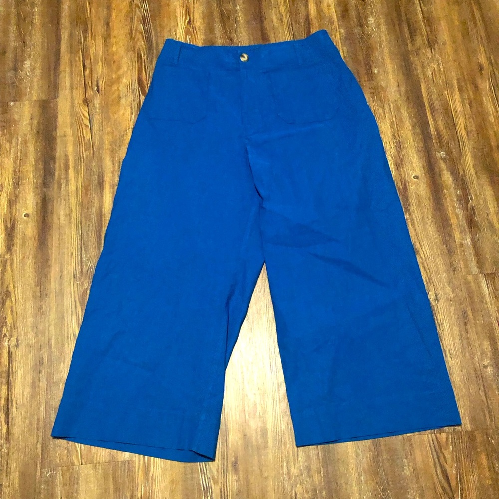 Anthropologie Maeve Colette Wide-Leg Cropped Pants in Bright Blue